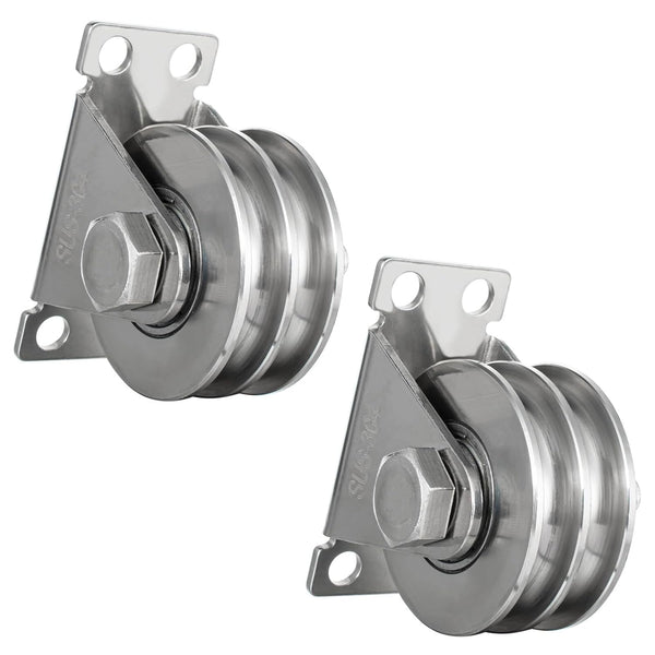 Heavy Duty Double Groove Cable Fixed Pulley Block, Stainless Steel, Bearing Inside, 2 Pack for Lifting System