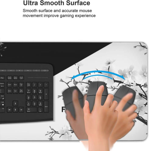 Black and White Cherry Blossom Mouse Pad Gaming Large Mouse Pad Japanese XL Mousepad Extended Long Big Desk Mat Stitched Edges Non-Slip Rubber Base Mice Pad 31.5 X 11.8 Inch