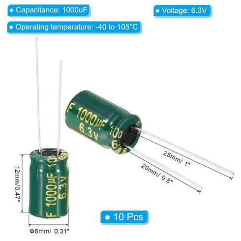 PATIKIL 6.3V 1000uF Electrolytic Capacitors, 10Pcs Aluminum High Frequency Capacitors for TV, LCD Monitor,