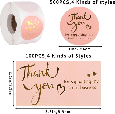 NYTGAH 600PCS Packaging(Pink Thank You for Supporting My Small Business Stickers and Card Kit, Thank You Cards Small