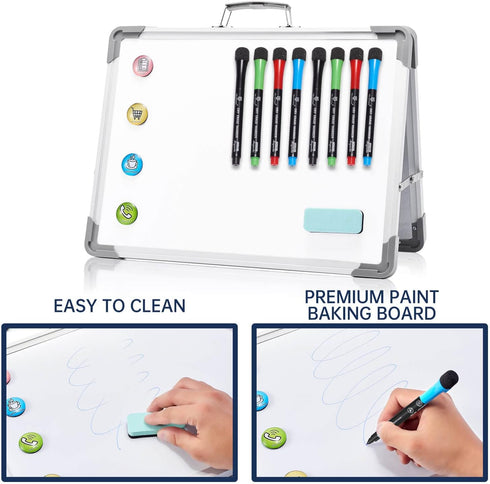 Small Dry Erase White Board, TSJ OFFICE 12" x 16" Mini Easel Desktop Double Sided Magnetic Board