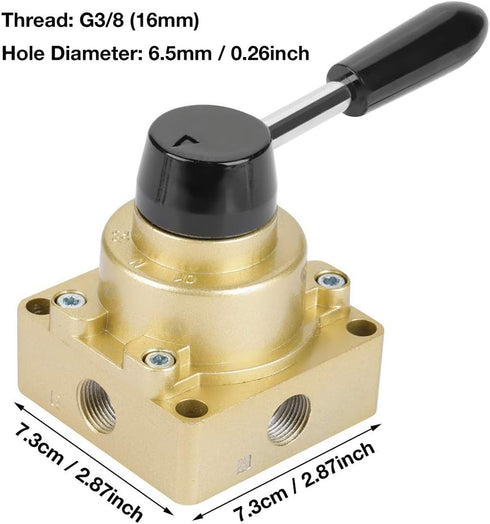 Hilitand HV-03 Rotary Lever Hand Valve, G3/8 Control Valve 3 Positions 4 Ways Pneumatic Air Flow Control Lever Valve by Hilitand