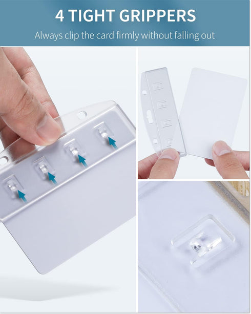 Pawfly 5 Pack Horizontal Half Card Badge Holders with Grippers, Hard Transparent Protectors for IDs and Credit Cards