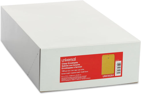 Universal UNV35264 #90 Square Flap Envelope, Gummed/Clasp, Brown Kraft, 100/Box