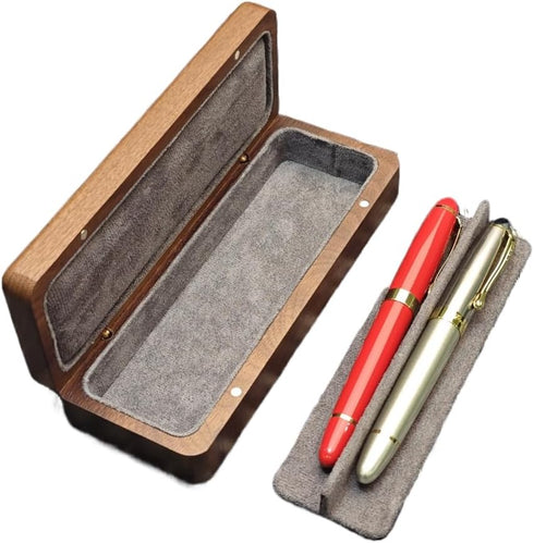 SOLYUJ 2Slots Fountain Pen Collector Organizer - Handmade Pen Case Walnut Wood Pen Protective Sleeve Cover Pen Storage
