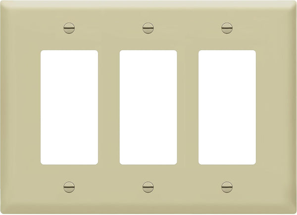 ENERLITES Decorator Light Switch or Receptacle Outlet Wall Plate, 3-Gang, Gloss Finish, Mid-Size, Ivory