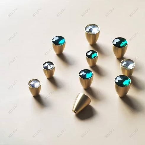 Aoleegatt Handle(27X20-Emerald) Chinese Style Pure Copper Inlaid with Diamonds Crystal Glass Handle Gold Brass Base