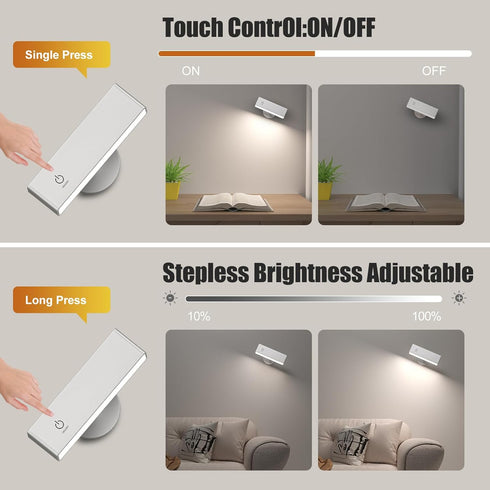 2 Pack, Dimmable 360 Honalia Rechargeable Wall Lights Cordless Wall Sconce with Magnetic Rotation & Touch Control