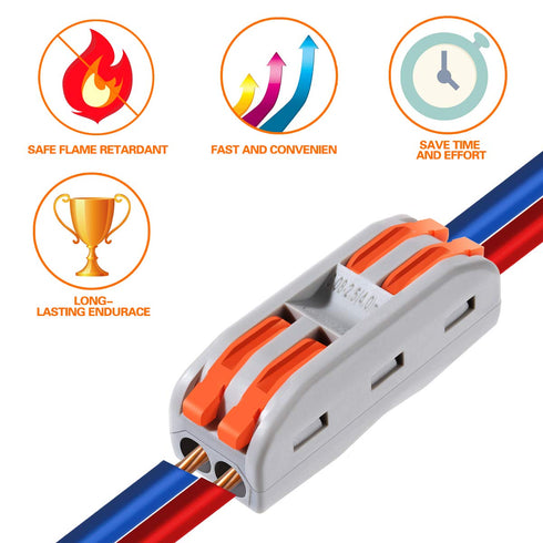50pcs Conductor Compact Connectors Lever Wire Nut Electrical Connectors with Fixed Base for 2 Circuit Inline Splices