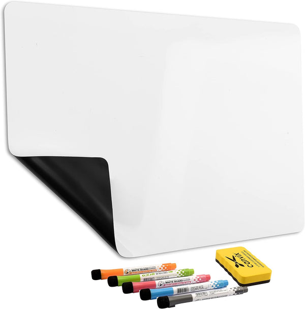 Magnetic Dry Erase Whiteboard for Refrigerator, Removable Memo Board for Family, Kids, Home, Office, Includes Markers &