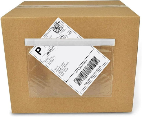 Shipping Labels Sleeves - Packing Slip Envelope Pouches 7.5" x 5.5" with Clear Self-Adhesive (50 Pack)