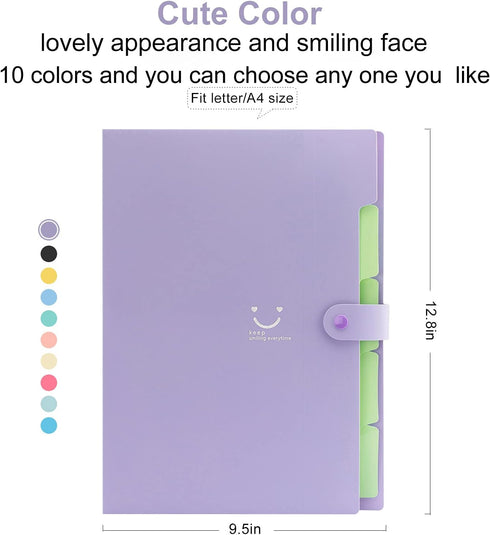 Forvencer Accordion File Organizer, Letter Size, 5 Pocket Expanding File Folder, Cute File Folder with Labels, Portable File Organizer for School Office Supplies, Folders for Documents, Purple by Forvencer