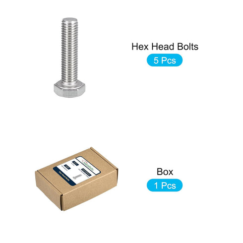 Hex Bolts (M10-1.5x40mm) 5Pcs, 304 Stainless Steel Fully Threaded Hex Head Screws for Furniture Repair