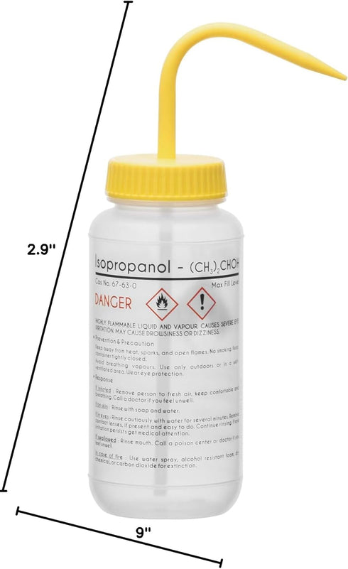 EISCO 6PK Wash Bottle for Isopropanol, 500ml, Labeled with Color Coded Chemical & Safety Information