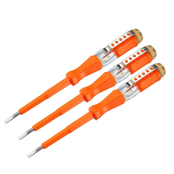 uxcell Voltage Tester AC 100-500V with 3mm Slotted Screwdriver and Clip, Orange, Pack of 3