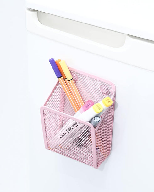 Magnetic Pencil Holder, Mesh Stainless Steel Pen Basket for Writing Utensil Storage in Home, Office, Kitchen