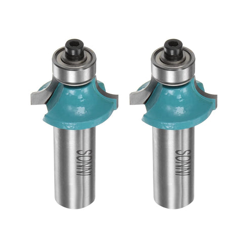 2pcs Roundover Router Bit 1/2 Shank 1/4" Radius Carbide Tipped Edge Rounding Over Bit with Bearing Guide, Cyan