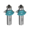 2pcs Roundover Router Bit 1/2 Shank 1/4" Radius Carbide Tipped Edge Rounding Over Bit with Bearing Guide, Cyan