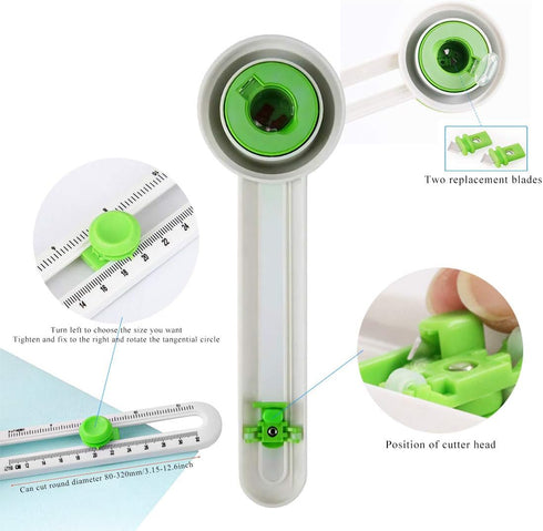 Circle Cutter Paper Trimmer Scrapbooking Tool, Rotary Cutter for Cardstocks (Includes 3 Blades) (Green)