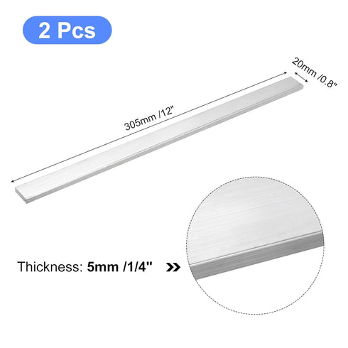 uxcell Square Aluminum Flat Bar, 2Pcs 1/4" Thick 0.8" Width 12" Length Square Aluminum Bar 6061 Aluminum Flat Plate, 5 x 20 x 305mm T6511 Solid New Mill Stock for Industrial Building