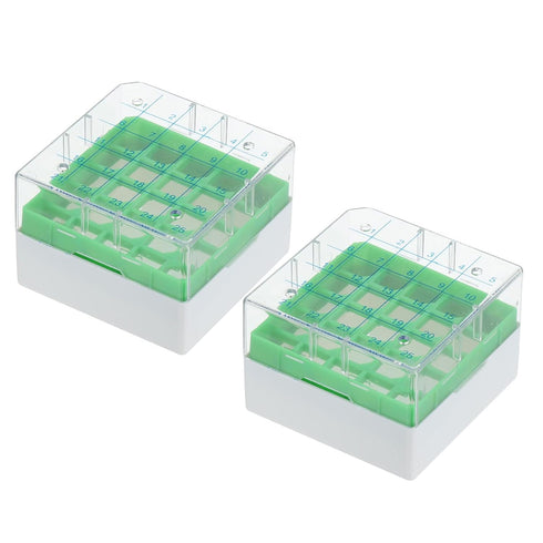 PATIKIL 25 Well Centrifuge Tube Freezer Storage Box, 2 Pcs Polypropylene Tube Rack for 1.8ML and 2.0ML Tubes