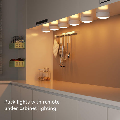BESTDLCLITE Closet Counter Kitchen,2 Pack LED Puck Lights with Remote Control, Under Cabinet Lighting Stick on Tap/Push