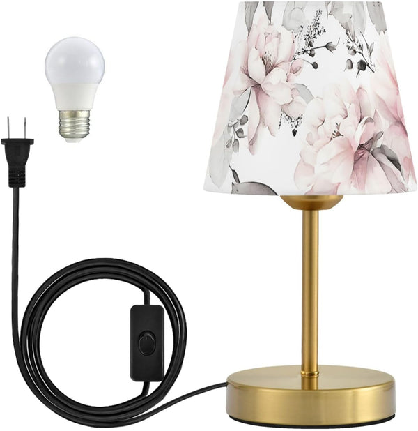 ALAZA Table Lamp for Bedroom Nightstand Watercolor Pink Rose Flower Gray Leaves