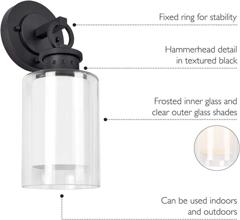 589010-BLK 1-Light Dimmable Design House Hansen Modern Contemporary Indoor/Outdoor Wall Light with Open Bottom Frosted