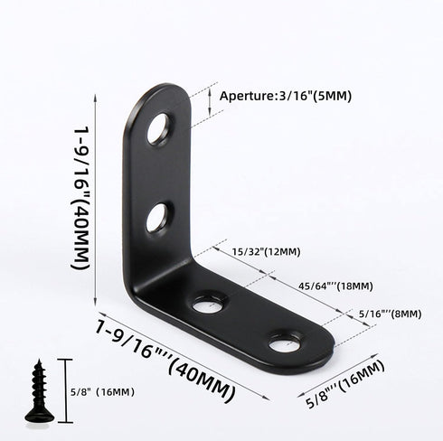 20 Pack 1-9/16" L Brackets for Shelves Corner Brace| Heavy Duty Stainless Steel Wall Mount Bracket| Black Metal Small