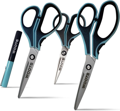 MaxTitanium Club Pack 8" 7" 5" & Travel Non-Stick Scissors with Dual Curved Technology HD for Shipping Office School Gardening 4 Pack by WOOTS