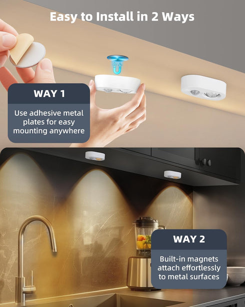 Dimmable Closet (3 Pack) Yiliaw LED Motion Sensor Puck Lights Indoor, Small Rechargeable Under Cabinet Lighting, Warm