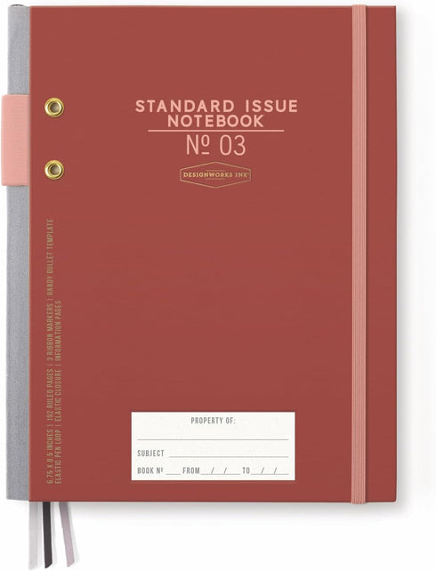 DesignWorks Ink Standard Issue Rosewood and Blush Planner Notebook No. 3, Journal with Lined Pages, Elastic Closure,