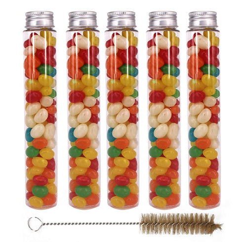 15 Pack 100ml Clear Plastic Test Tubes with Screw Caps, 1 Cleaning Brush, Gumball Candy Tubes for Wedding Party Décor