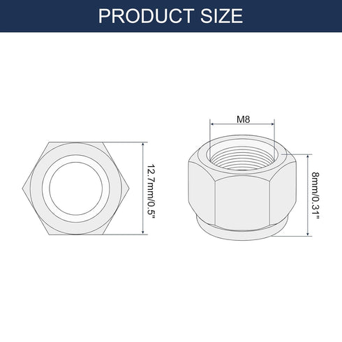 uxcell 100Pcs M8 x 1.25 Nylon Insert Hex Lock Nuts, 304 Stainless Steel Self-Locking Nylon Insert Stop Nut for Industrial Construction Fasteners, Black&White