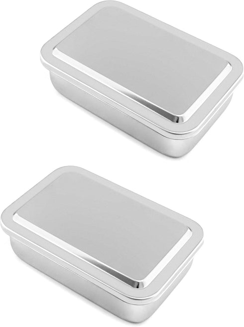 QWORK Stainless Steel Instrument Tray Organizer, 2 Pack 6" Solid Box with Lid, Sterilization Box for Lab Supplies