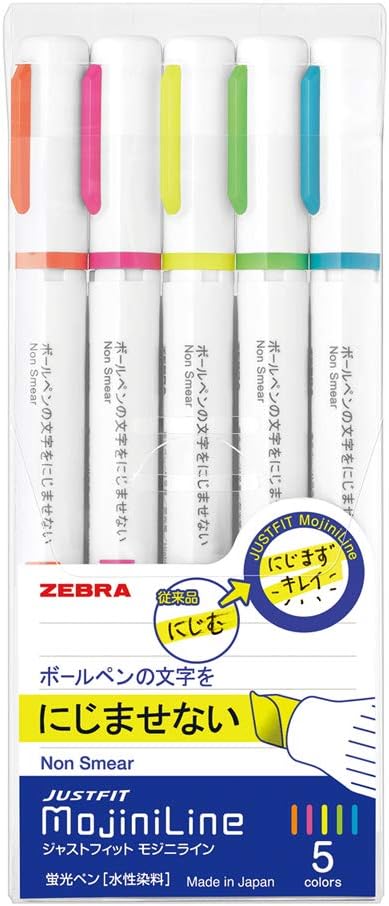 Zebra Highlighter Mojiniline, Blurring Proof for Ballpoint Pen Writing (5 Color Set) WKS22-5C
