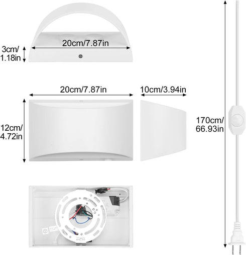 12W Dimmable Lightess Plug in Wall Sconces Modern LED Wall Light Indoor Up Down Wall Lamp for Bedroom Living Room