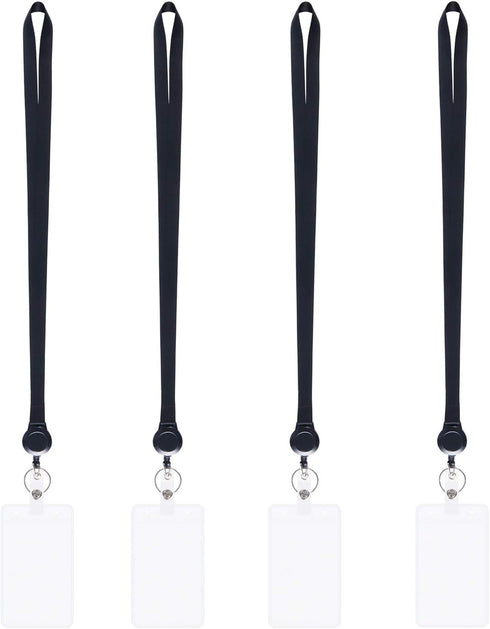 YOUOWO Lanyards Black with Retractable Badge Reel and Vertical ID Badge Holder, Waterproof (4 Pack)