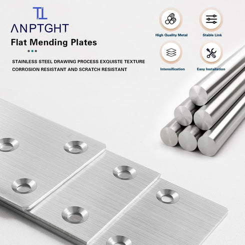 12Pcs 4" 2" 304 100X50X2MM Flat Mending Plates, x Flat Straight Brace Bracket, Heavy Duty Stainless Steel Joining