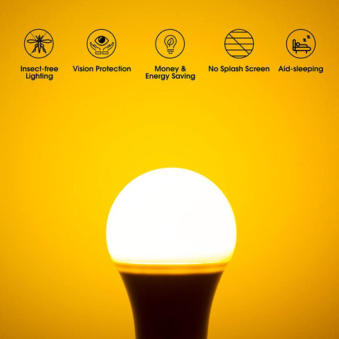 EvaStary Yellow LED Light Bulb, 6W LED Bug Light Bulbs, 40W Equivalent, A19 LED Amber, 4 Pack