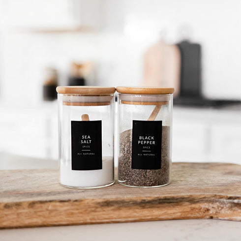 Black Spice Labels for Jars, 148 Preprinted Organizing Stickers for Spices Storage Glass Bottles, Kitchen Pantry
