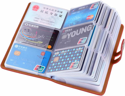 RFID Blocking Leather Business Card Organizer, Holds 96 Cards, Professional Name Card Book, Red