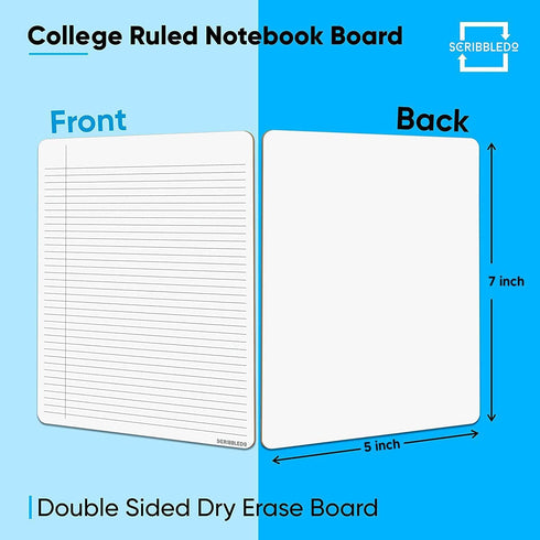 SCRIBBLEDO Dry Erase 5"x7" Mini Notebook, College Ruled Lined Board 2 Pack Reusable Writing Note Pad