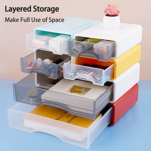 Stackable Desk Organizer - Large 3 Drawer Desktop Storage Box, 13" Wide Letter Size Organizer for Office and Makeup