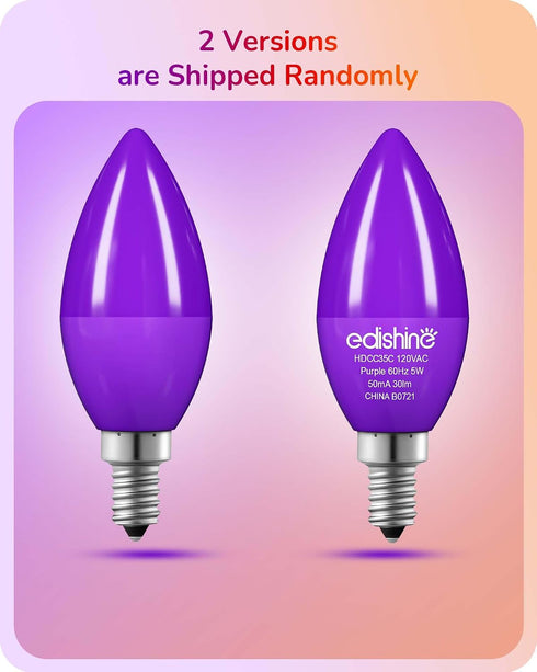 C35 Dimmable Bulb, E12 Bulbs, 60 Bulb, Bulb Bulbs, 6 Pack EDISHINE Christmas Purple & Orange LED Light Candelabra Watt