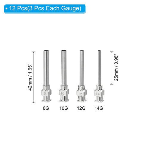 PATIKIL Blunt Tip Dispensing Needles with Bent Blunt Needle, 12 Pcs 1 Inch 4 Different Gauge Industrial Liquid Dispenser Needle for Refilling Liquid Ink, Silver Tone