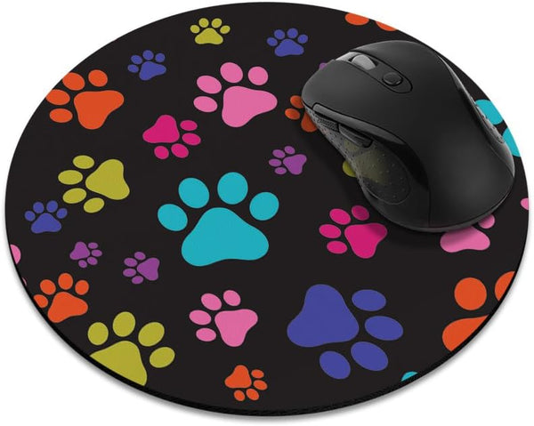 Non-Slip Round Mousepad, FINCIBO Multicolor Dog Paws Mouse Pad for Home, Office, Gaming Desk