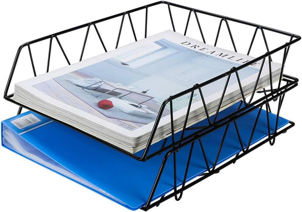 PAG Metal Stackable Letter Tray, 2 Pack Black Desktop File Organizer Rack for Paper Holder