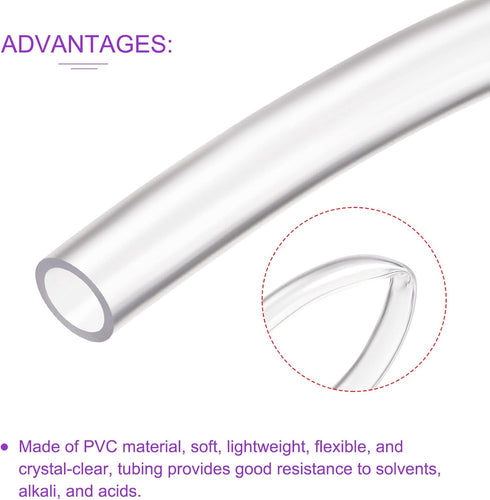 DMiotech 8mm ID 10mm OD Clear PVC Tube, Flexible Transparent Hose for Water, Air, Oil Tube, 3.28ft Length