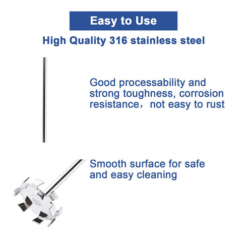 ONiLAB 18900626 Radial-Flow Stirrer, 316L Stainless Steel, 50mm Diameter, 8mm Shaft, 400mm Length